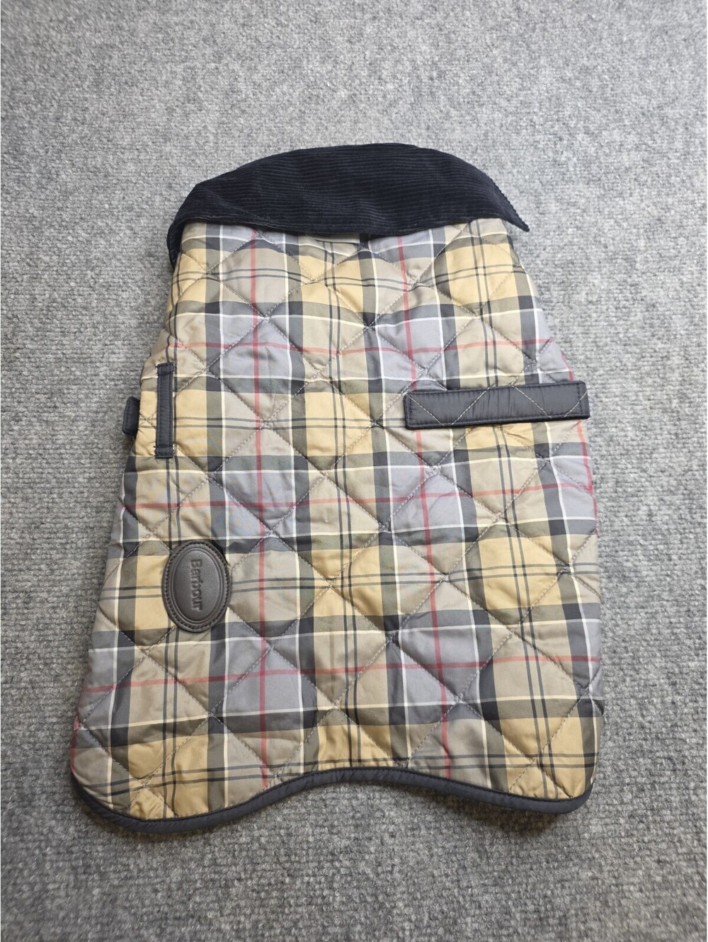 Barbour Waterproof Tartan Dog Coat Jacket MED Classic Corduroy Collar EUC